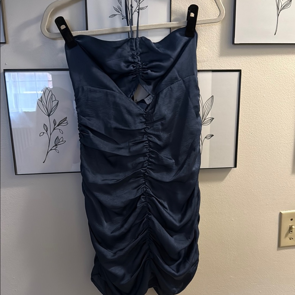 Elegant Blue Ruched Mini Dress
